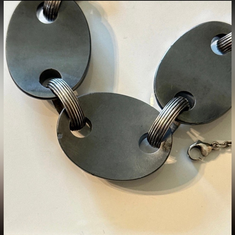 Stephen Dweck Sterling Silver Faceted Hematite Link Bracelet - Picture 10 of 11